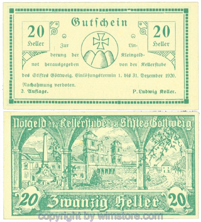 sn104687 Göttweig, Prv. Kellerstube, J00245IIb, 20 Heller; 1