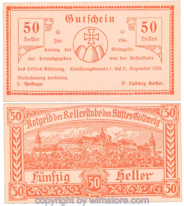 sn104688 Göttweig, Prv. Kellerstube, J00245IIb, 50 Heller; 1