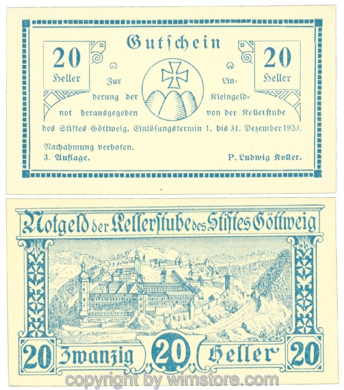 sn104692 Göttweig, Prv. Kellerstube, J00245IIc, 20 Heller; 1-