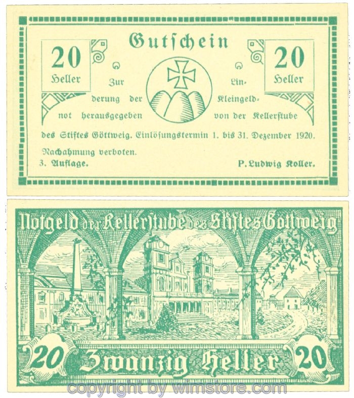 sn104693 Göttweig, Prv. Kellerstube, J00245IIc, 20 Heller; 1