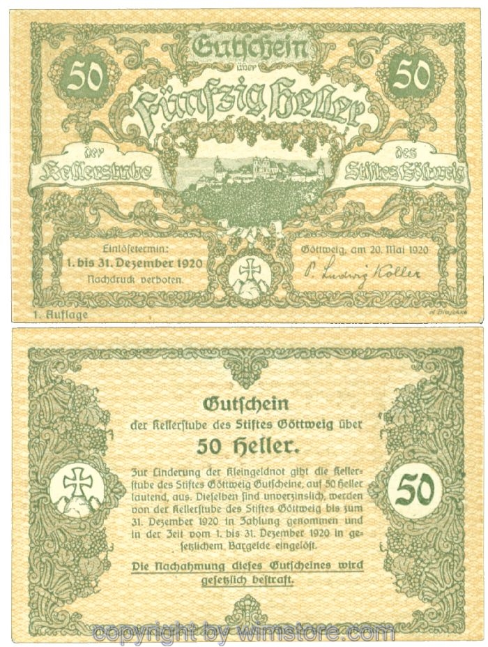 sn104696 Göttweig, Prv. Kellerstube, J00245III, 50 Heller; 1