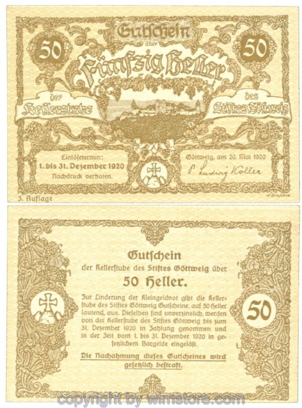 Göttweig, Prv. Kellerstube, J00245III, 50 Heller; 1