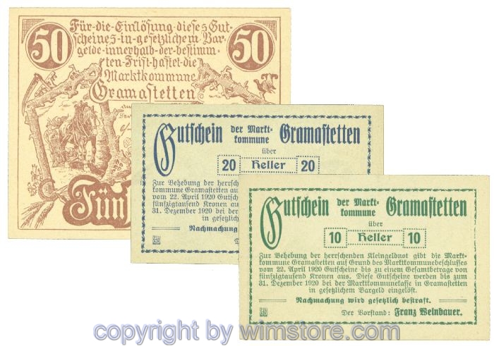 Gramastetten, J00256, Serie 10, 20, 50 Heller; 1