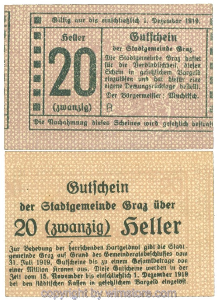 Graz, Stadtgemeinde, J00257bB, 20 Heller; 1