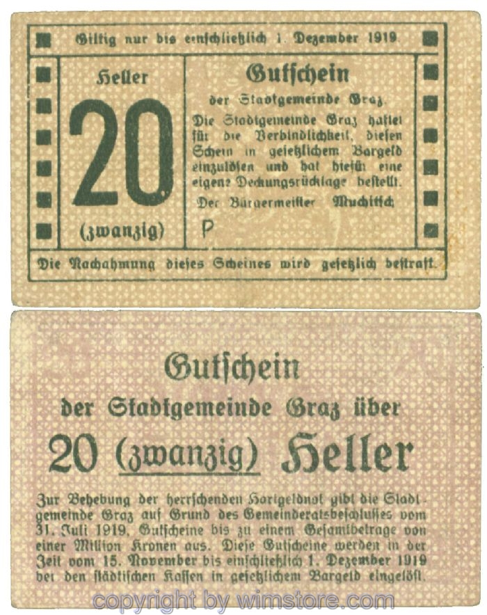 Graz, Stadtgemeinde, J00257bP, 20 Heller; 1-
