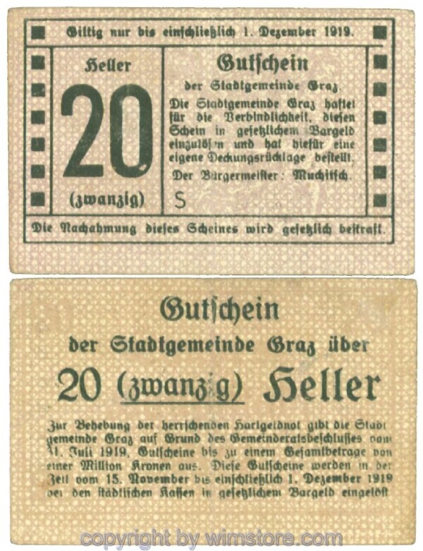 Graz, Stadtgemeinde, J00257bS, 20 Heller; 1-