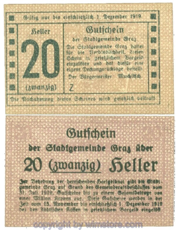 Graz, Stadtgemeinde, J00257bZ, 20 Heller; 1