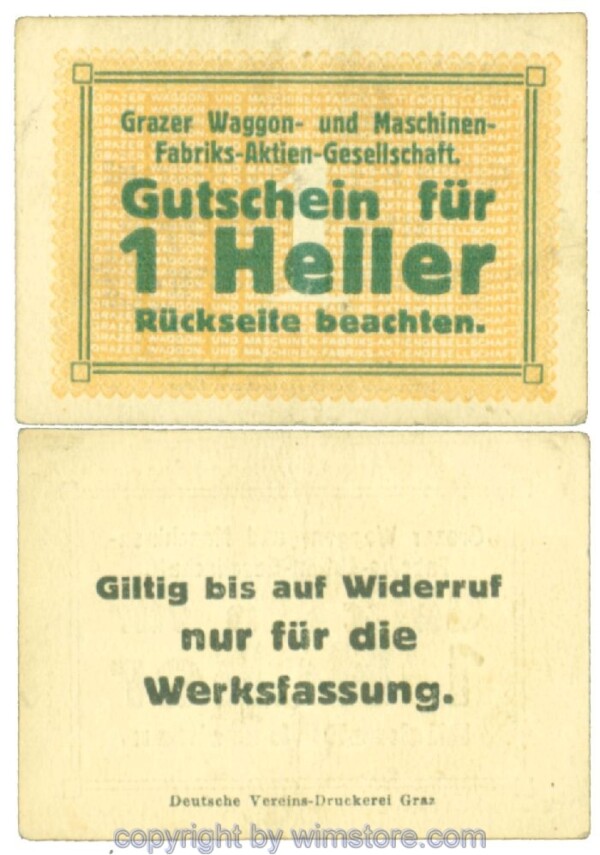 Graz, Prv. Grazer Waggon- und MaschinenfabriksAG, J00258BIIa, 1 Heller; 1-