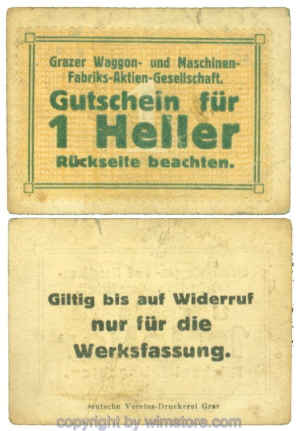 Graz, Prv. Grazer Waggon- und MaschinenfabriksAG, J00258BIIa, 1 Heller; 2