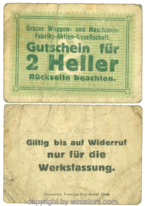 Graz, Prv. Grazer Waggon- und MaschinenfabriksAG, J00258BIIa, 2 Heller; 2