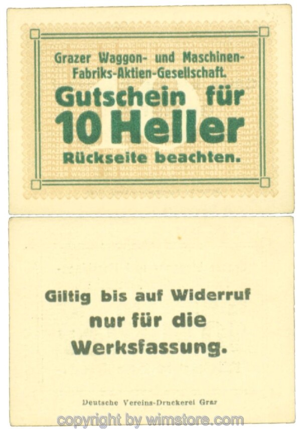 Graz, Prv. Grazer Waggon- und MaschinenfabriksAG, J00258BIIa, 10 Heller; 1