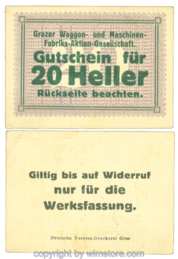 Graz, Prv. Grazer Waggon- und MaschinenfabriksAG, J00258BIIa, 20 Heller; 1