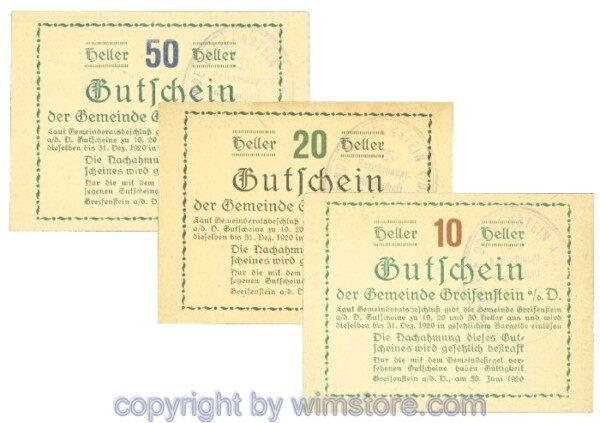 Greifenstein, J00275b1, Serie 10, 20, 50 Heller; 1