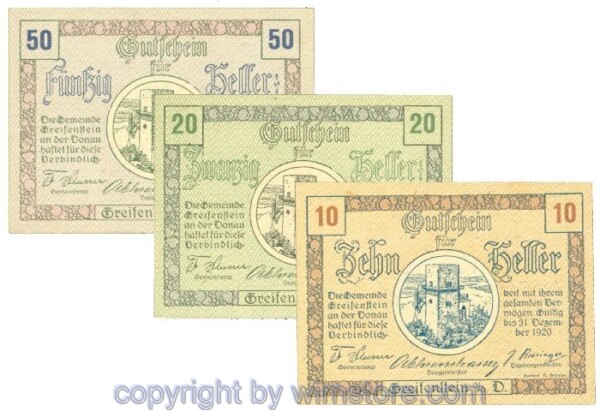 Greifenstein, J00275d1, Serie 10, 20, 50 Heller; 1