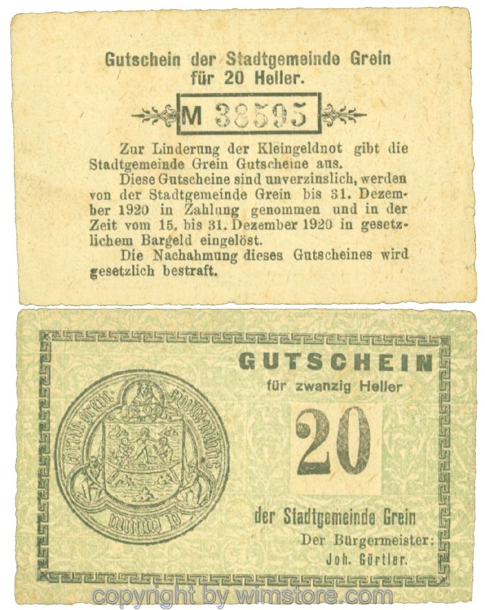 Grein, J00276Ia1, 20 Heller, Buchstabe M; 2