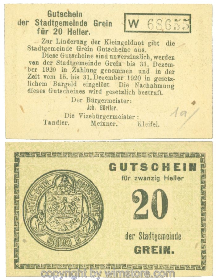 Grein, J00276Ib1, 20 Heller, Buchstabe W; 1