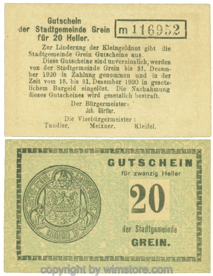 Grein, J00276Ib1, 20 Heller, Buchstabe m; 1-