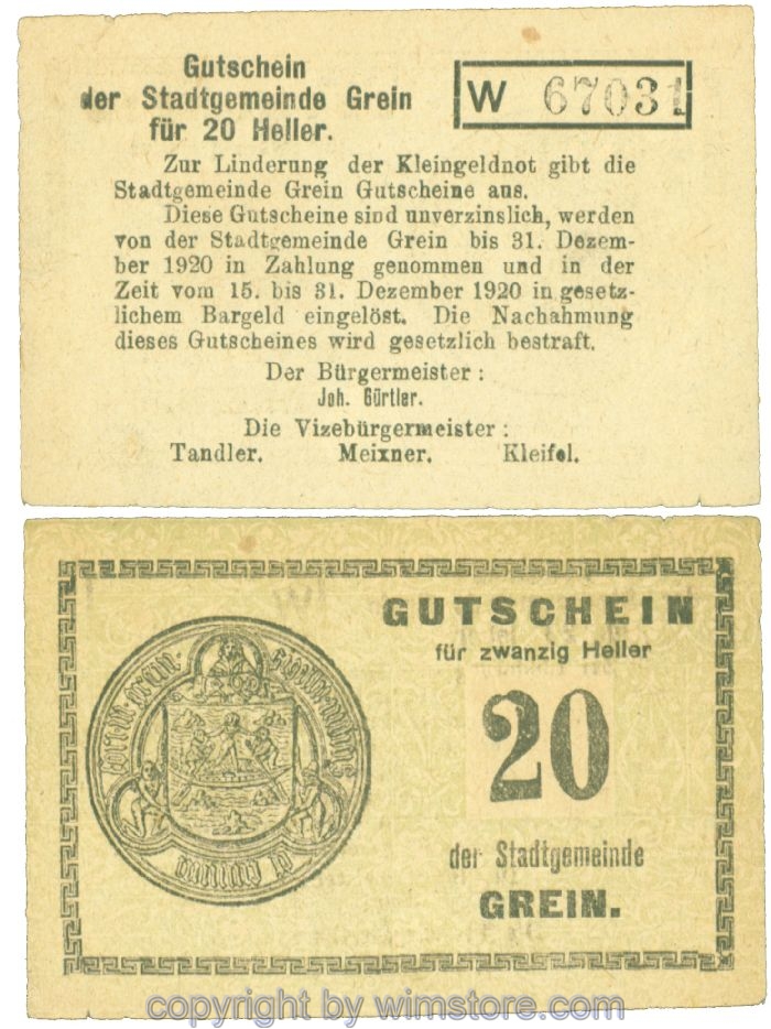 Grein, J00276Ib2, 20 Heller, Buchstabe W; 1-