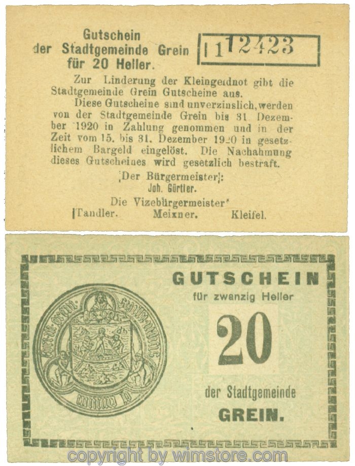 Grein, J00276Ib3, 20 Heller, Buchstabe I; 1