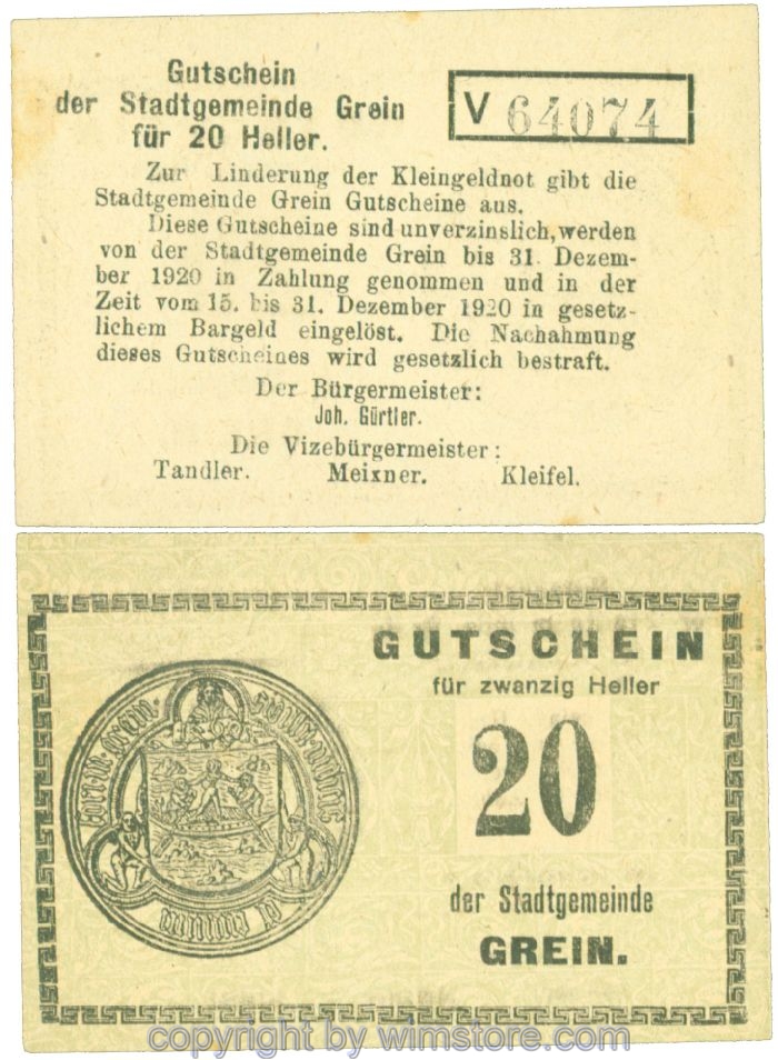 Grein, J00276Ib3, 20 Heller, Buchstabe V; 1