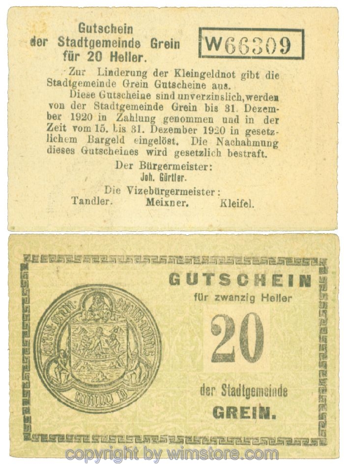 Grein, J00276Ib3, 20 Heller, Buchstabe W; 1-