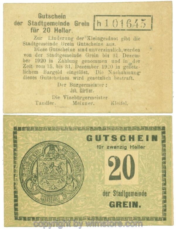 Grein, J00276Ib3, 20 Heller, Buchstabe h; 1-