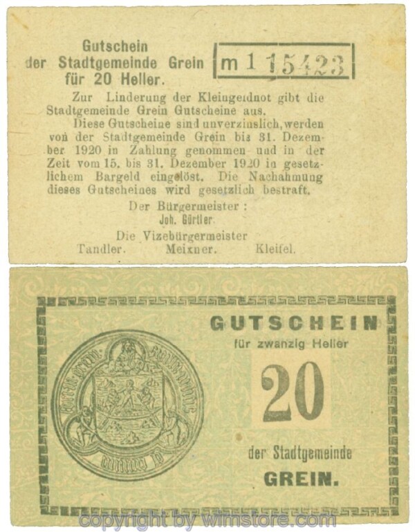 Grein, J00276Ib3, 20 Heller, Buchstabe m; 1