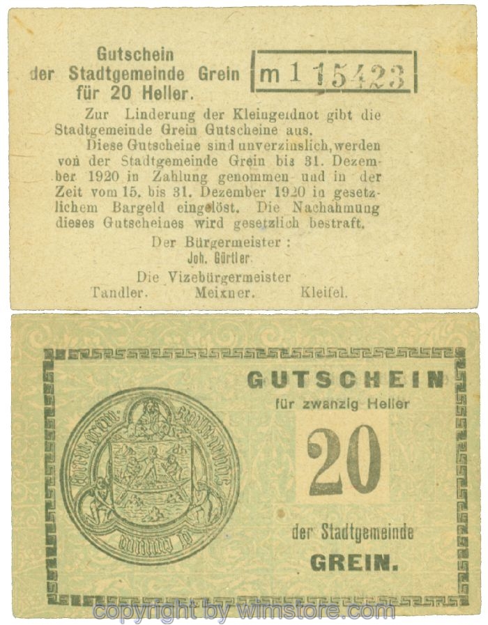 Grein, J00276Ib3, 20 Heller, Buchstabe m; 1