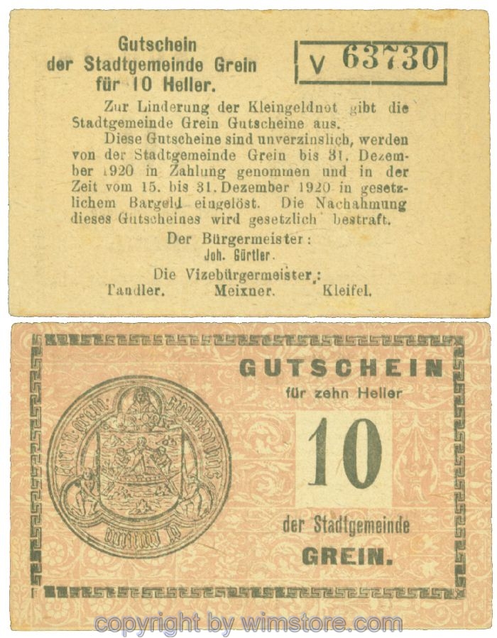 Grein, J00276Ib4, 10 Heller, Buchstabe V; 1-