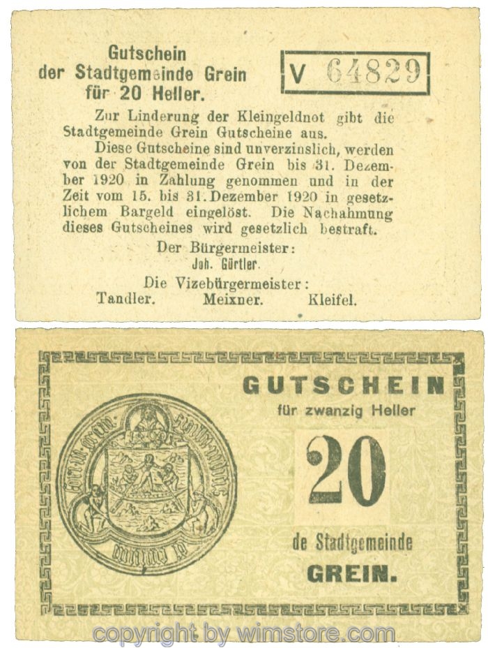 Grein, J00276Ib4, 20 Heller, Buchstabe V; 1