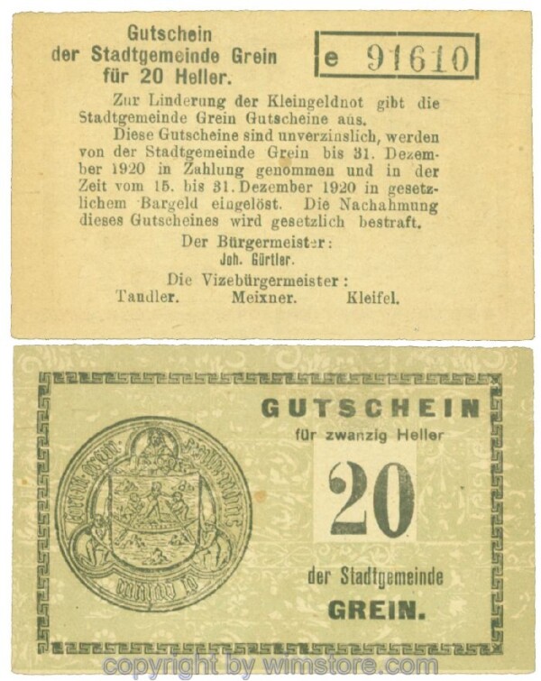 Grein, J00276Ib4, 20 Heller, Buchstabe e; 1-