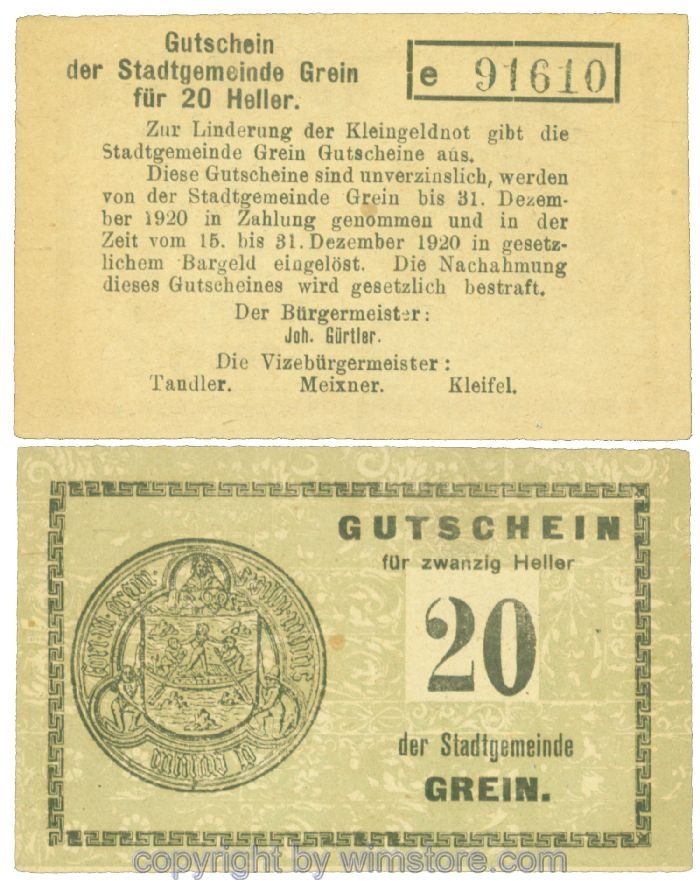 Grein, J00276Ib4, 20 Heller, Buchstabe e; 1-