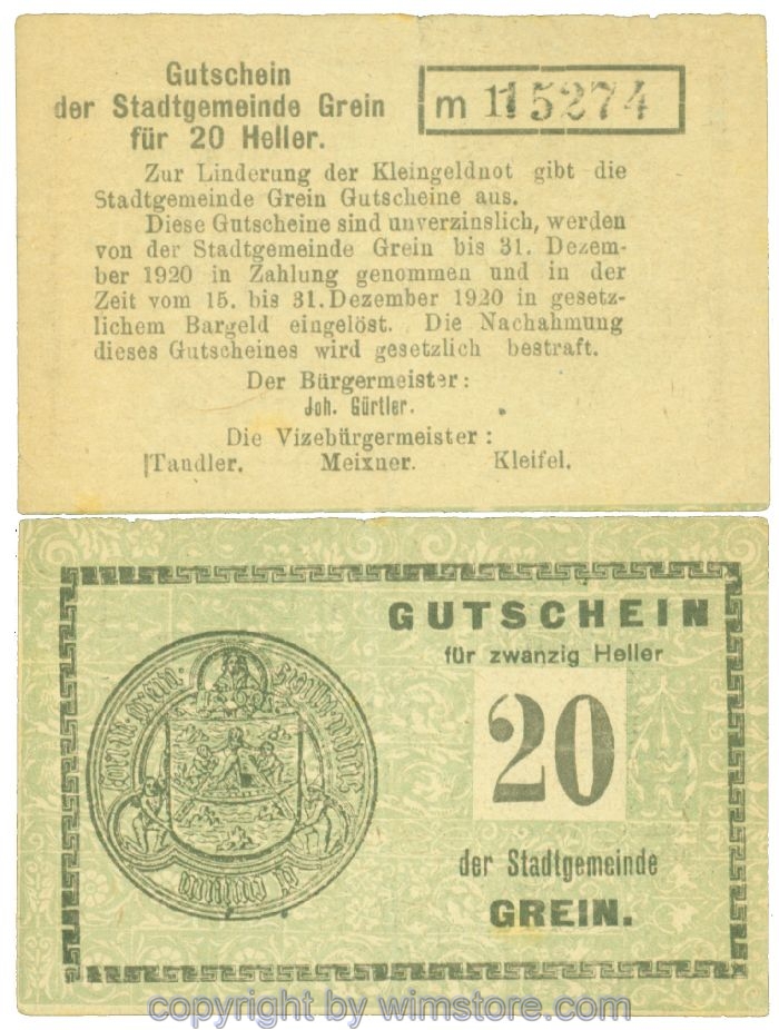 Grein, J00276Ib4, 20 Heller, Buchstabe m; 1-
