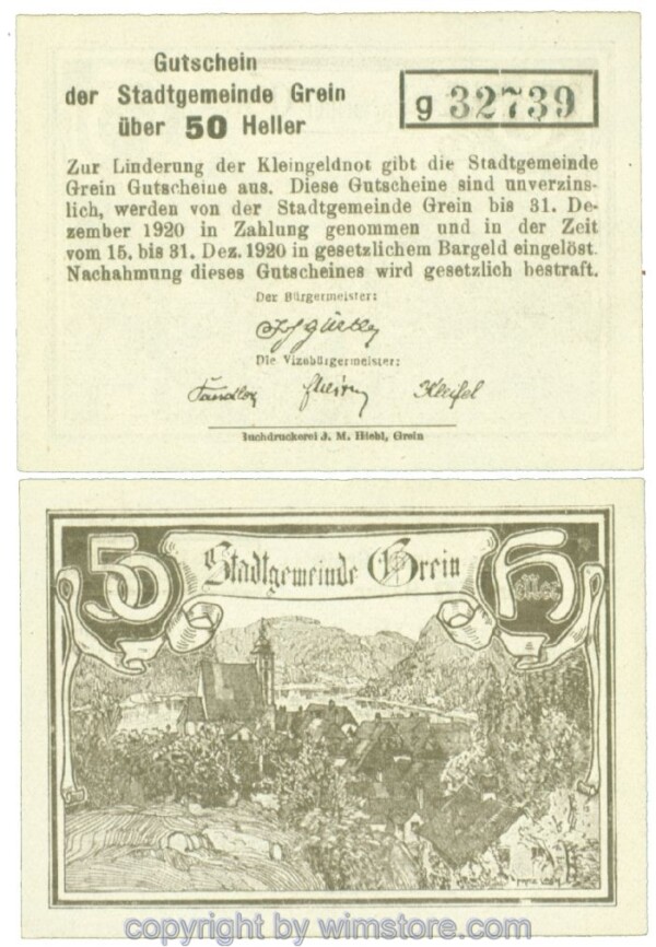 Grein, J00276Iba, 50 Heller, Buchstabe g; 1-