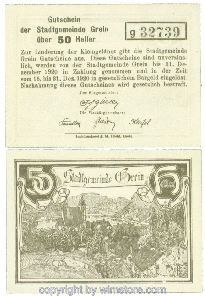 Grein, J00276Iba, 50 Heller, Buchstabe g; 1-