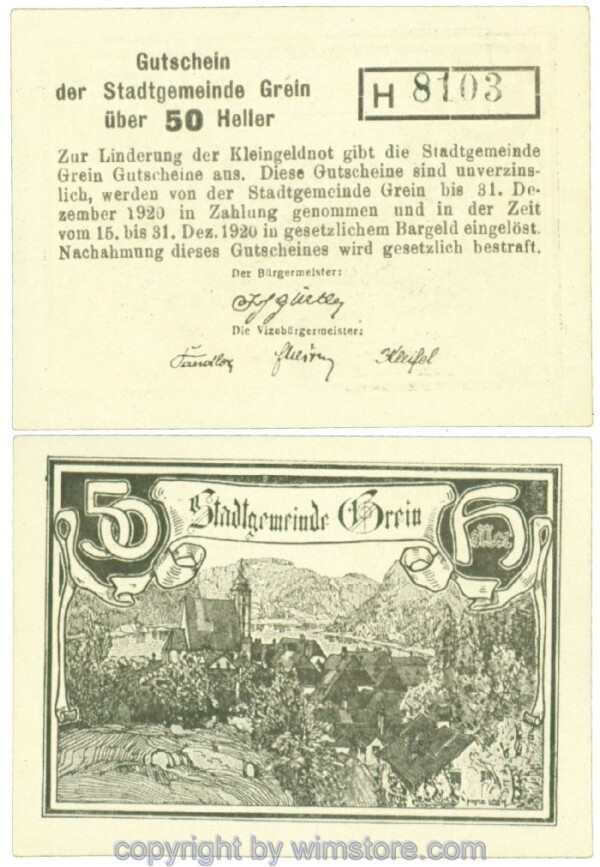 Grein, J00276Ibb, 50 Heller, Buchstabe H; 1-