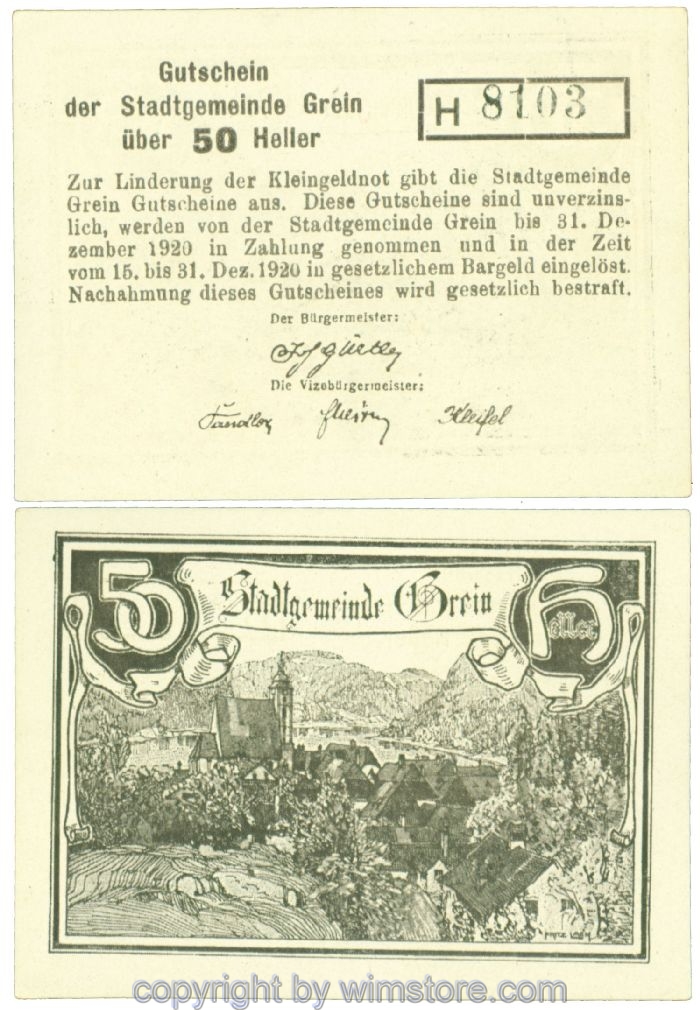 Grein, J00276Ibb, 50 Heller, Buchstabe H; 1-