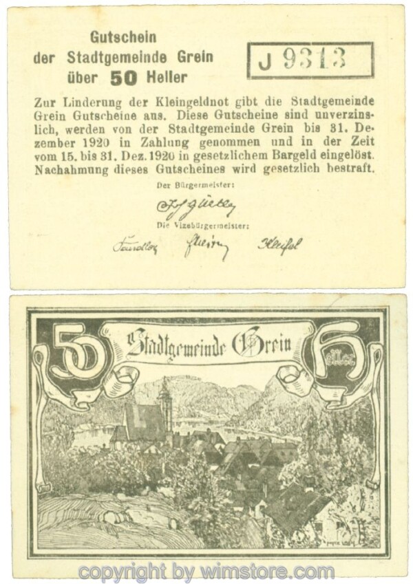 Grein, J00276Ibb, 50 Heller, Buchstabe I; 1-