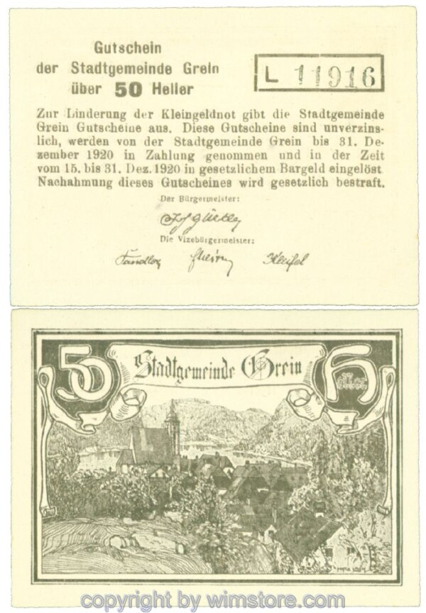 Grein, J00276Ibb, 50 Heller, Buchstabe L; 1