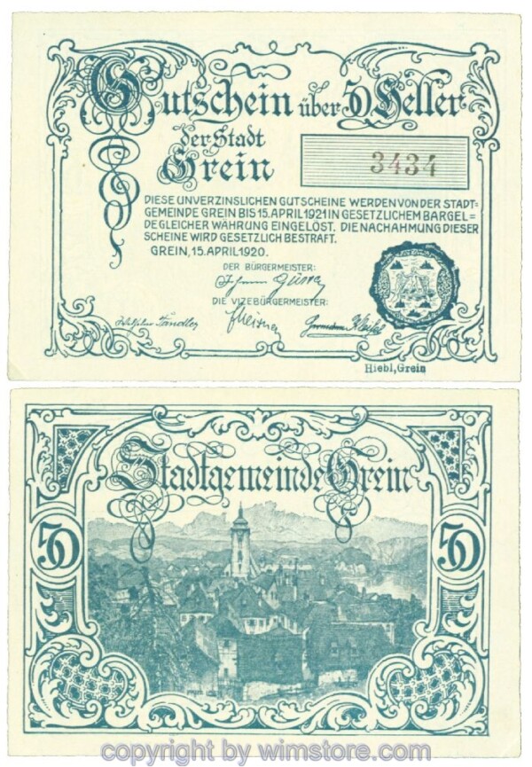 Grein, J00276IIb, 50 Heller; 1- fleckig