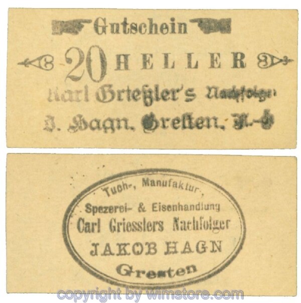 Gresten, Prv. Karl Griessler's, J00281, 20 Heller; 1