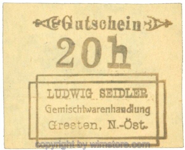 Gresten, Prv. Ludwig Seidler, J00285a, 20 Heller; 1