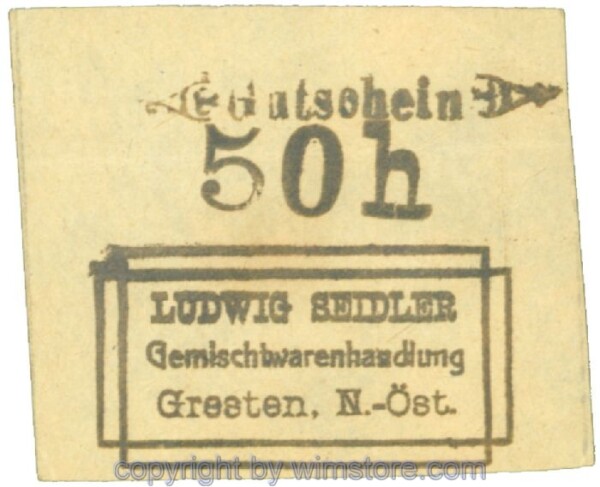 Gresten, Prv. Ludwig Seidler, J00285a, 50 Heller; 1
