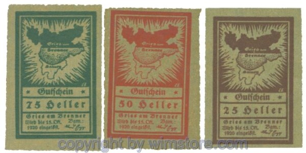 Gries am Brenner, J00287Id, Serie 25, 50, 75 Heller; 1