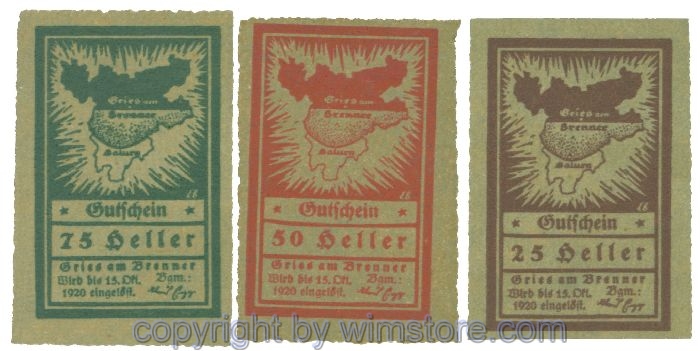 sn105182 Gries am Brenner, J00287Id, Serie 25, 50, 75 Heller; 1