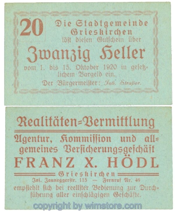Grieskirchen, J00288II13, 20 Heller; 1