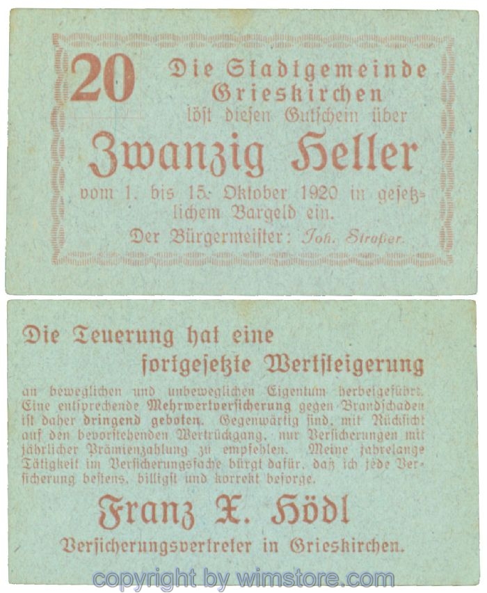 Grieskirchen, J00288II14, 20 Heller; 1-