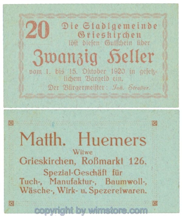 Grieskirchen, J00288II16, 20 Heller; 1