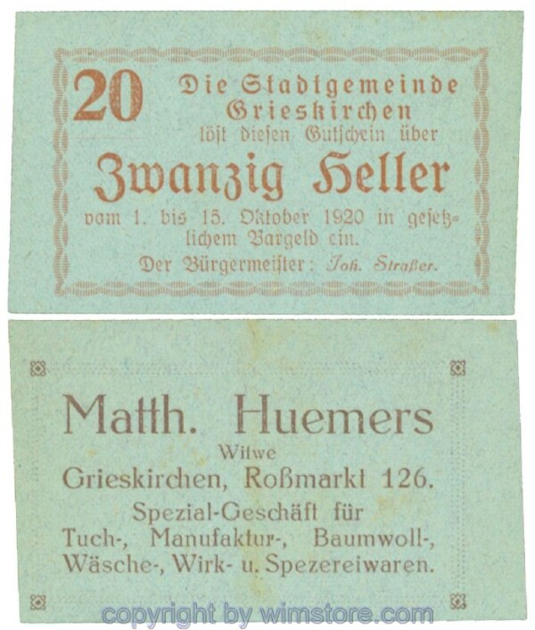 Grieskirchen, J00288II16, 20 Heller; 1-