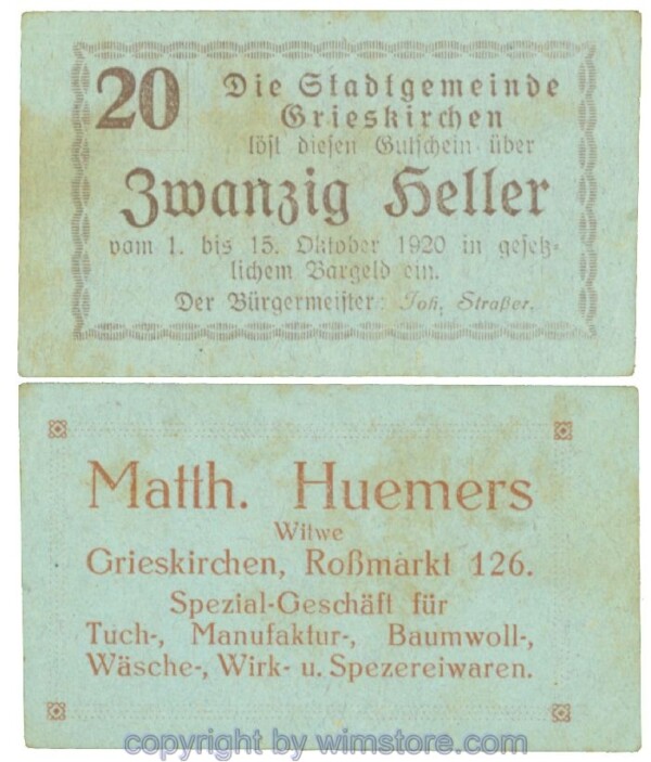 Grieskirchen, J00288II16, 20 Heller; 1-